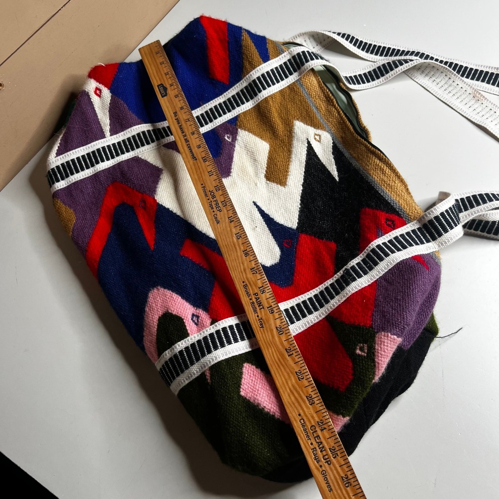 Handwoven Wool Geometric Bird Duffel Bag Multi Color Boho Weekender Tote - Picture 6 of 7